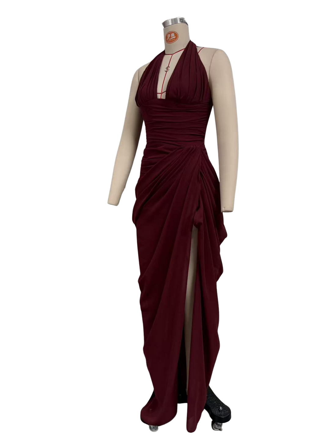 Elegant pleated maxi dress with a slit design and a back tie for a cinched waist – SIA