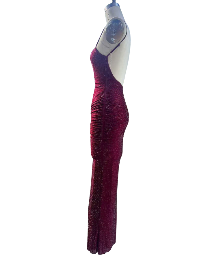 Fitted maxi dress with sparkling sequins and ruching - DIAN