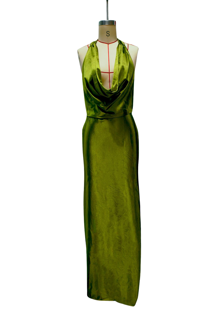 Gail satin maxi dress with a neck tie and open back