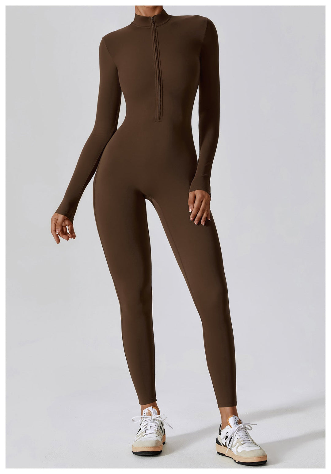 Short/long sporty fitted jumpsuit with shaping fabric and zipper closure - Andi