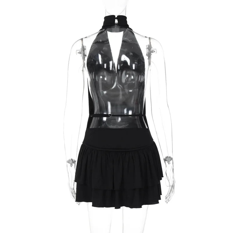 Ruffled Golf Mini Dress with Open Back - Rose
