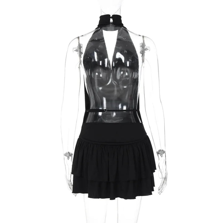 Ruffled Golf Mini Dress with Open Back - Rose