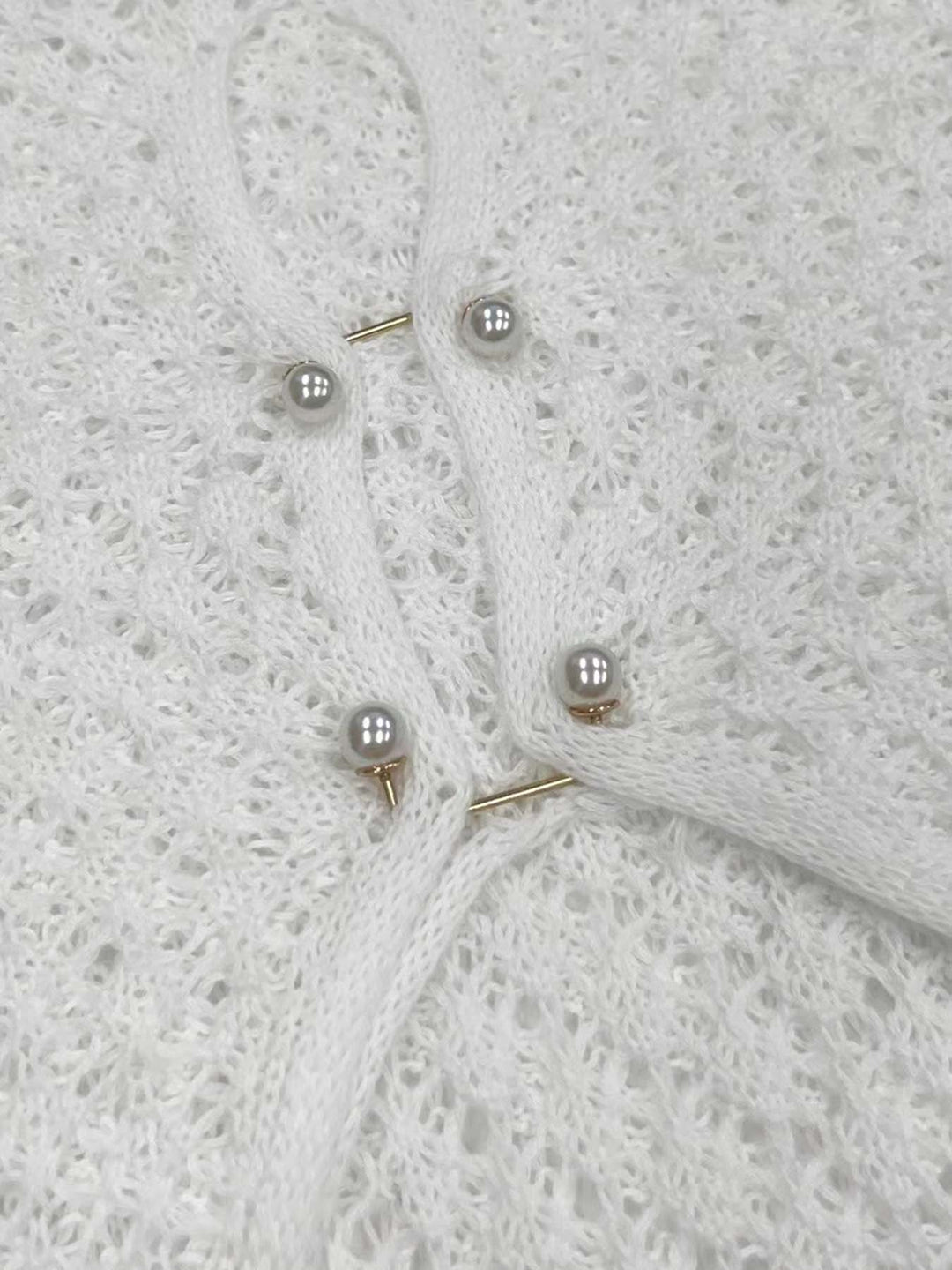 Knitted Maxi Beach Dress with Open Back and Pearl Pin Decoration - Lina