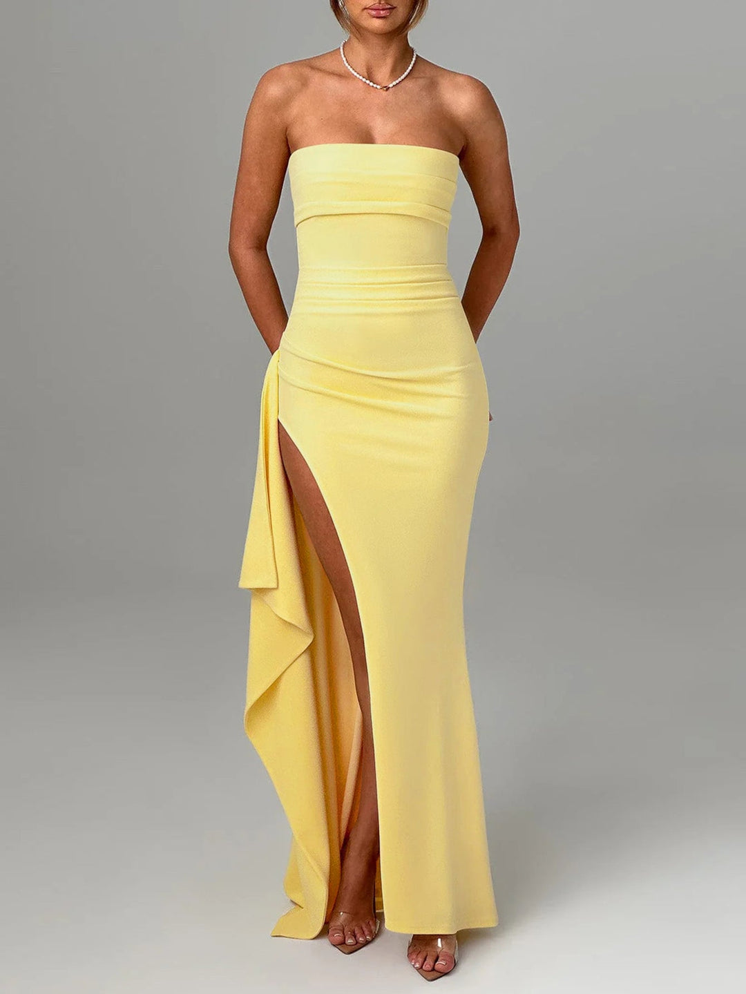 Ruffled strapless maxi dress with deep slit - Molina