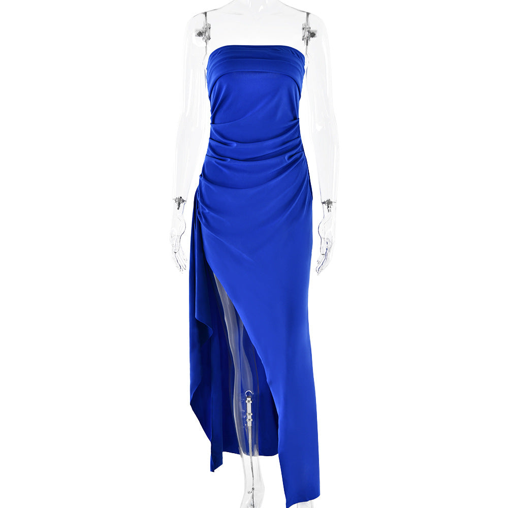 Ruffled strapless maxi dress with deep slit - Molina