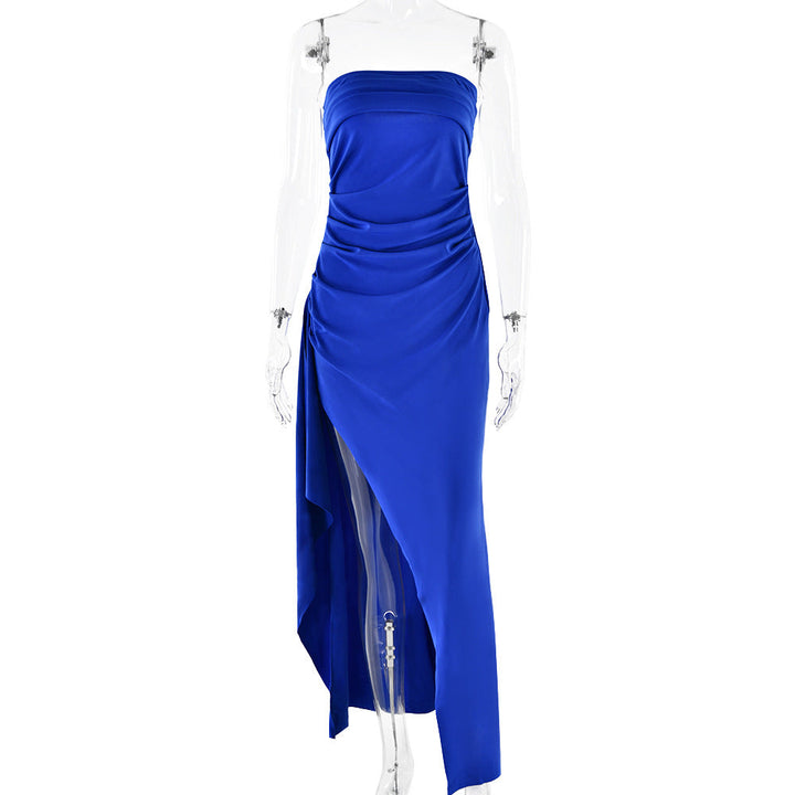 Ruffled strapless maxi dress with deep slit - Molina