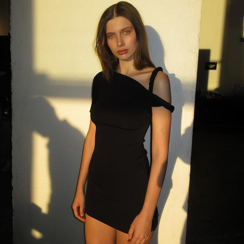 Fitted Mini Dress with Rolled Sleeve Design - KIKI