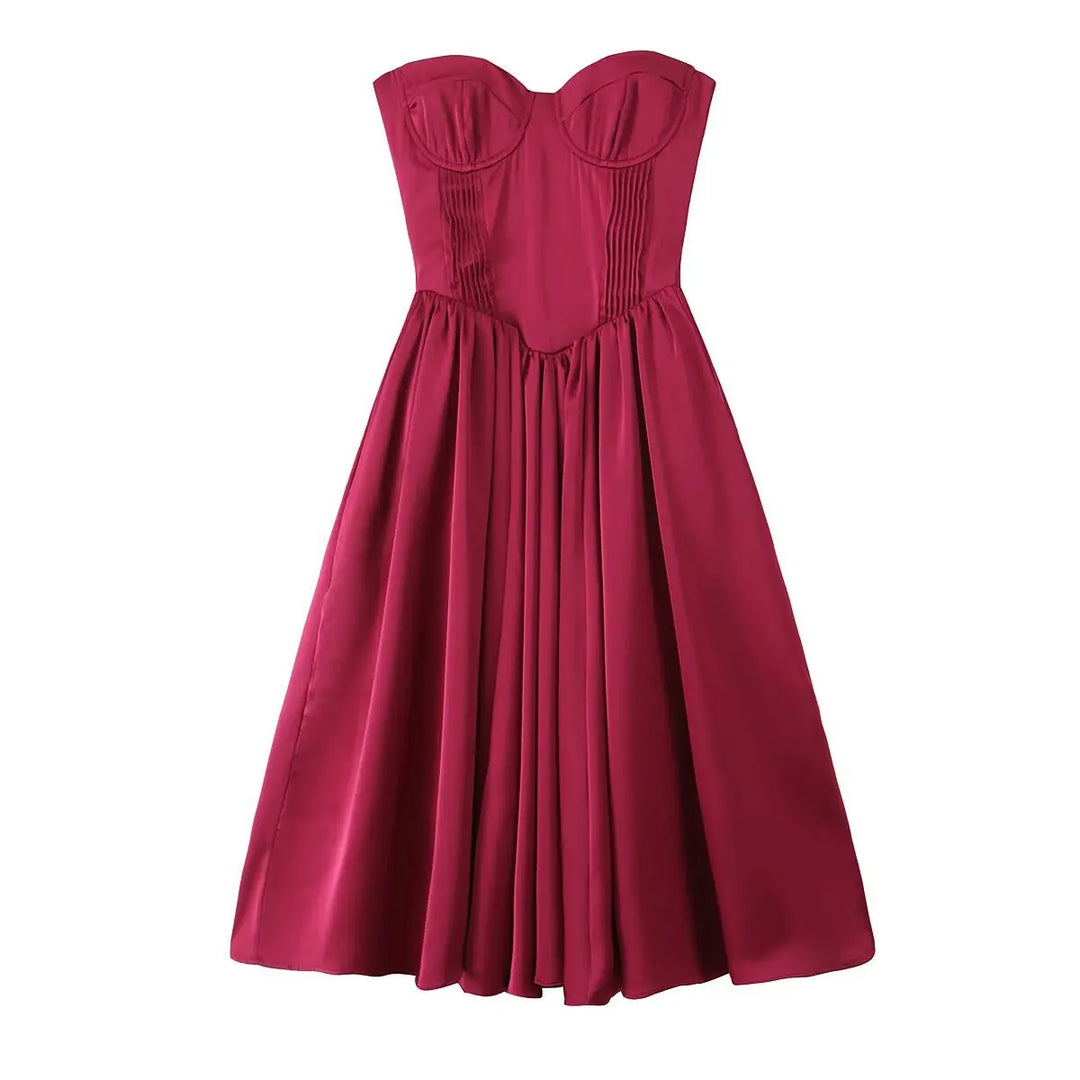 Strapless Midi Dress with A-Line and Elegant Design - Simone