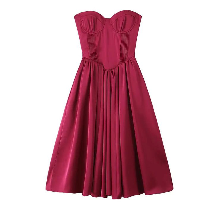 Strapless Midi Dress with A-Line and Elegant Design - Simone