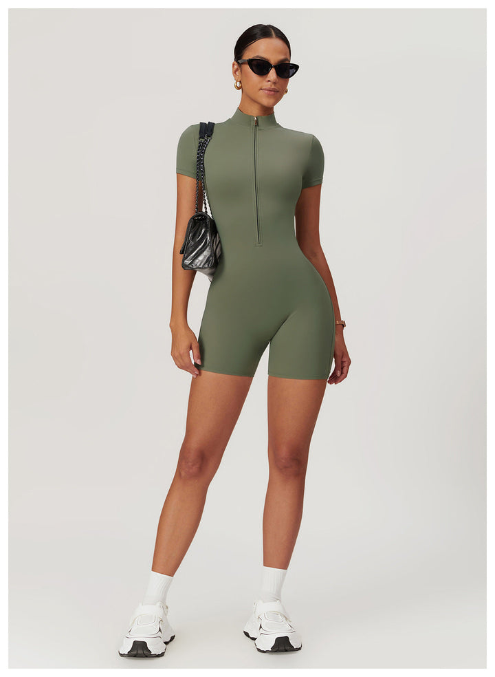 Short/long sporty fitted jumpsuit with shaping fabric and zipper closure - Andi