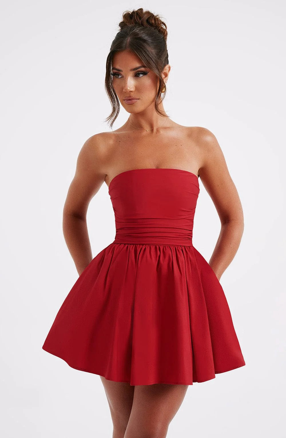 A-Line Strapless Mini Dress with Bow Tie Back - Arbel