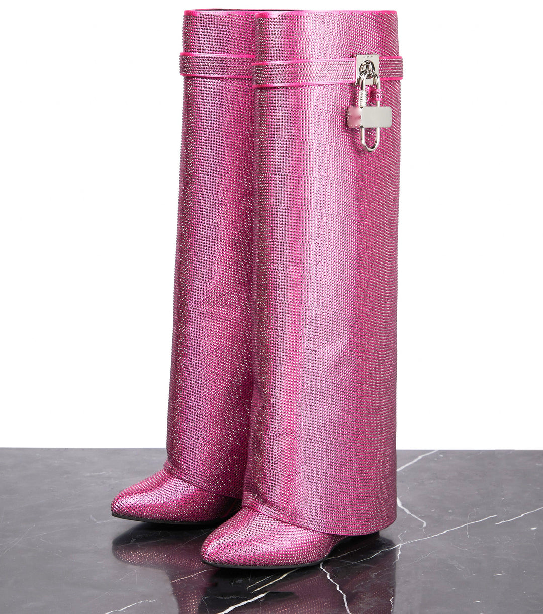 High Heel Boots with Glitter Studs and Lock Detail - Bailey