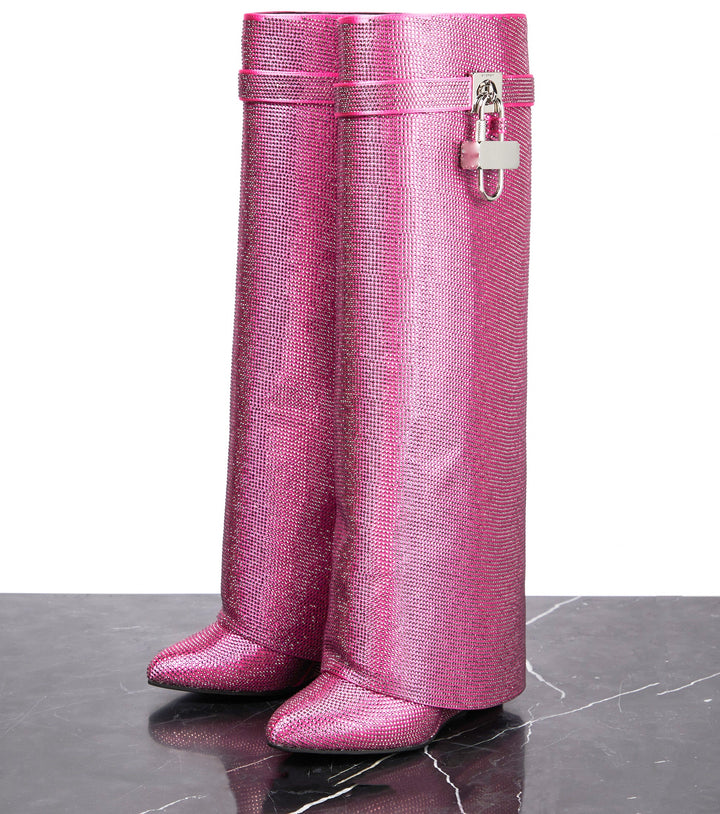 High Heel Boots with Glitter Studs and Lock Detail - Bailey