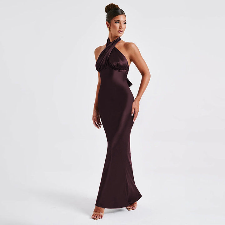Elegant Maxi Dress with Cross Design and Open Back - Rachel