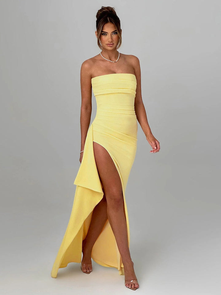 Ruffled strapless maxi dress with deep slit - Molina