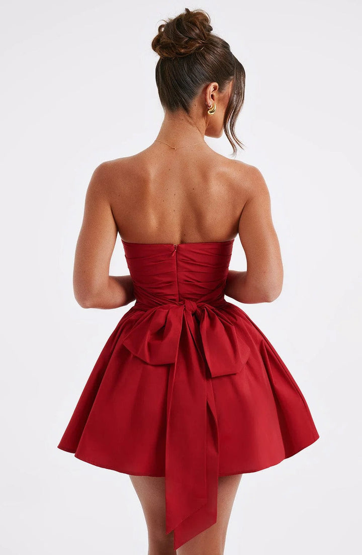 A-Line Strapless Mini Dress with Bow Tie Back - Arbel