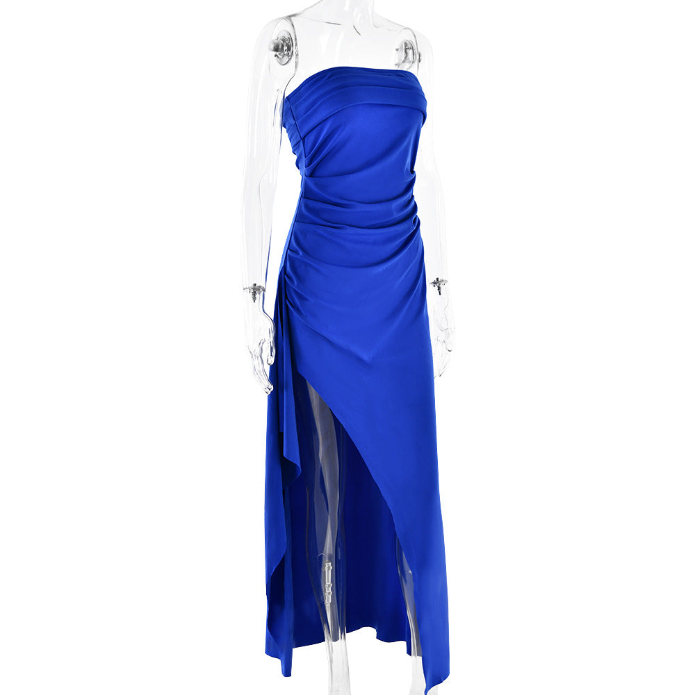Ruffled strapless maxi dress with deep slit - Molina