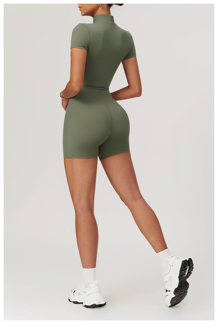 Short/long sporty fitted jumpsuit with shaping fabric and zipper closure - Andi