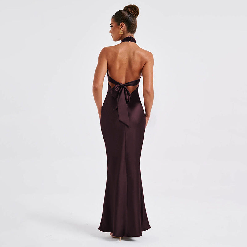 Elegant Maxi Dress with Cross Design and Open Back - Rachel