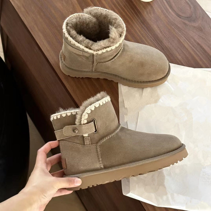 High-Quality Furry Boots with Buckle Closure