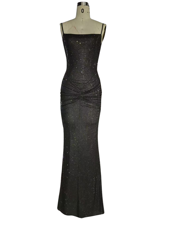 Fitted maxi dress with sparkling sequins and ruching - DIAN