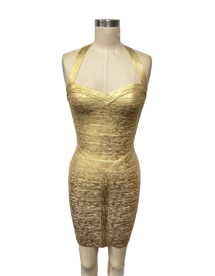 Yarin - Mini dress in shiny shaping fabric with a halter closure and open back