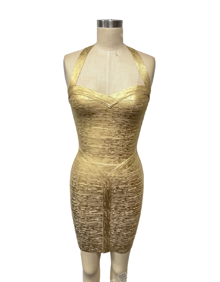 Yarin - Mini dress in shiny shaping fabric with a halter closure and open back