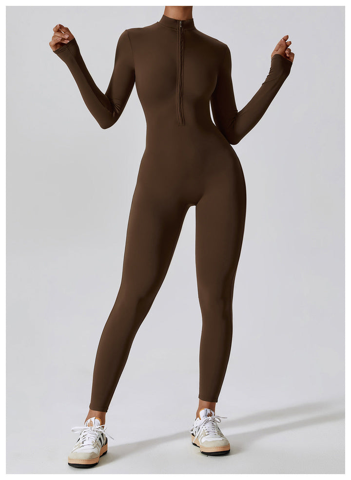 Short/long sporty fitted jumpsuit with shaping fabric and zipper closure - Andi