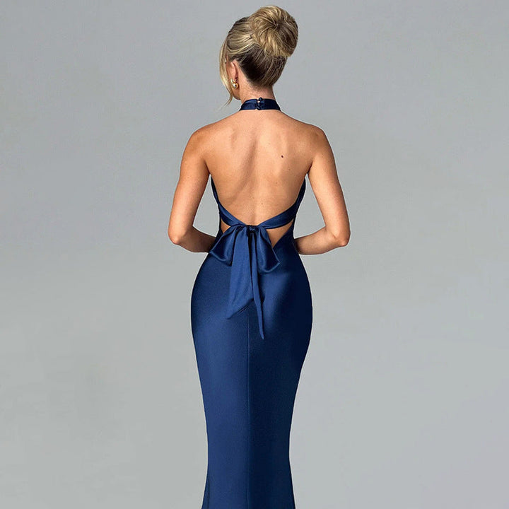 Elegant Maxi Dress with Cross Design and Open Back - Rachel