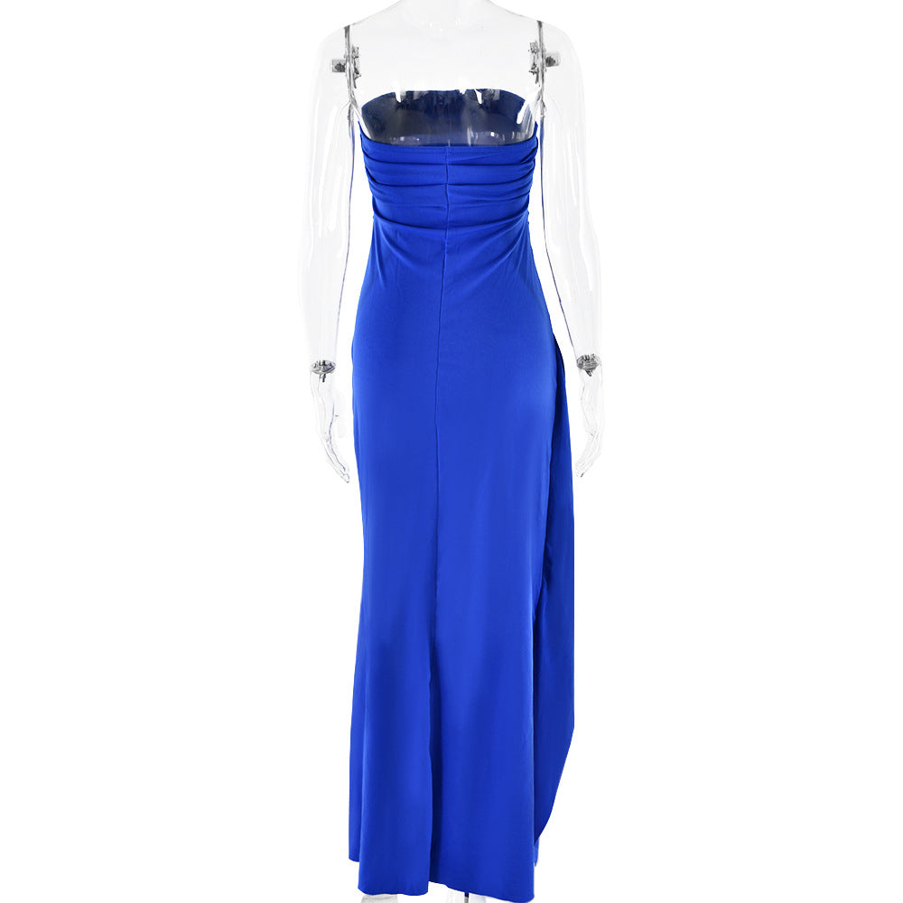 Ruffled strapless maxi dress with deep slit - Molina