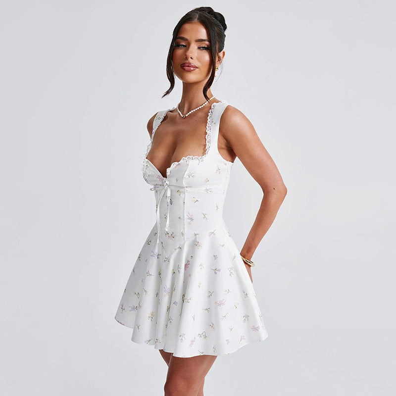 A-line mini dress with button decoration and chest tie - Marom