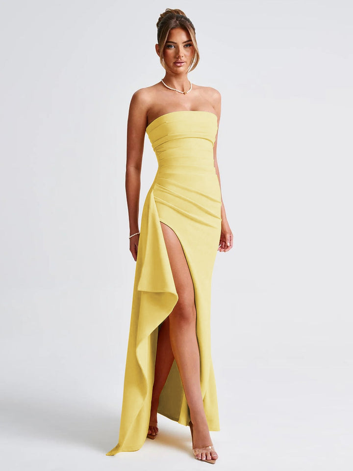 Ruffled strapless maxi dress with deep slit - Molina