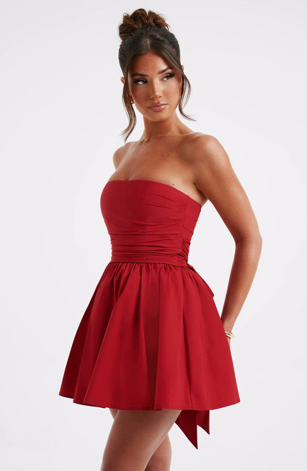 A-Line Strapless Mini Dress with Bow Tie Back - Arbel
