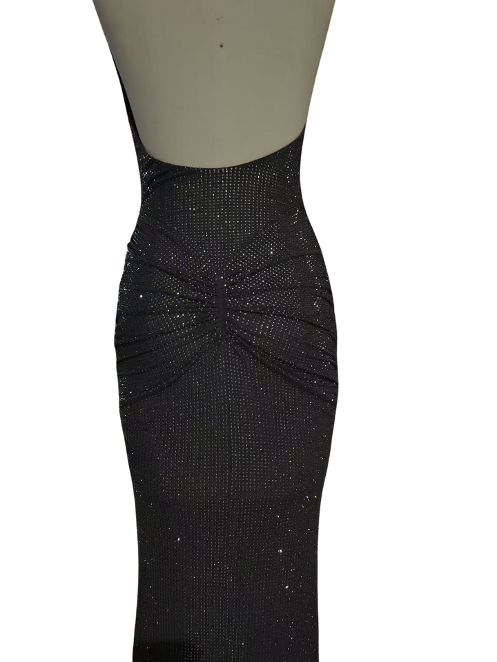 Fitted maxi dress with sparkling sequins and ruching - DIAN
