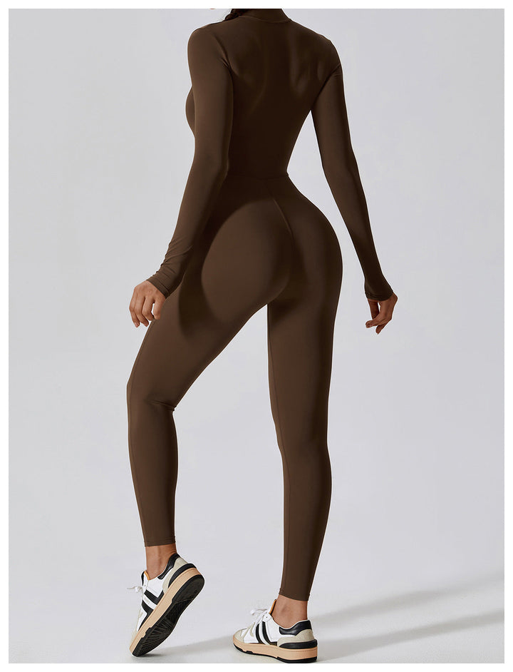 Short/long sporty fitted jumpsuit with shaping fabric and zipper closure - Andi