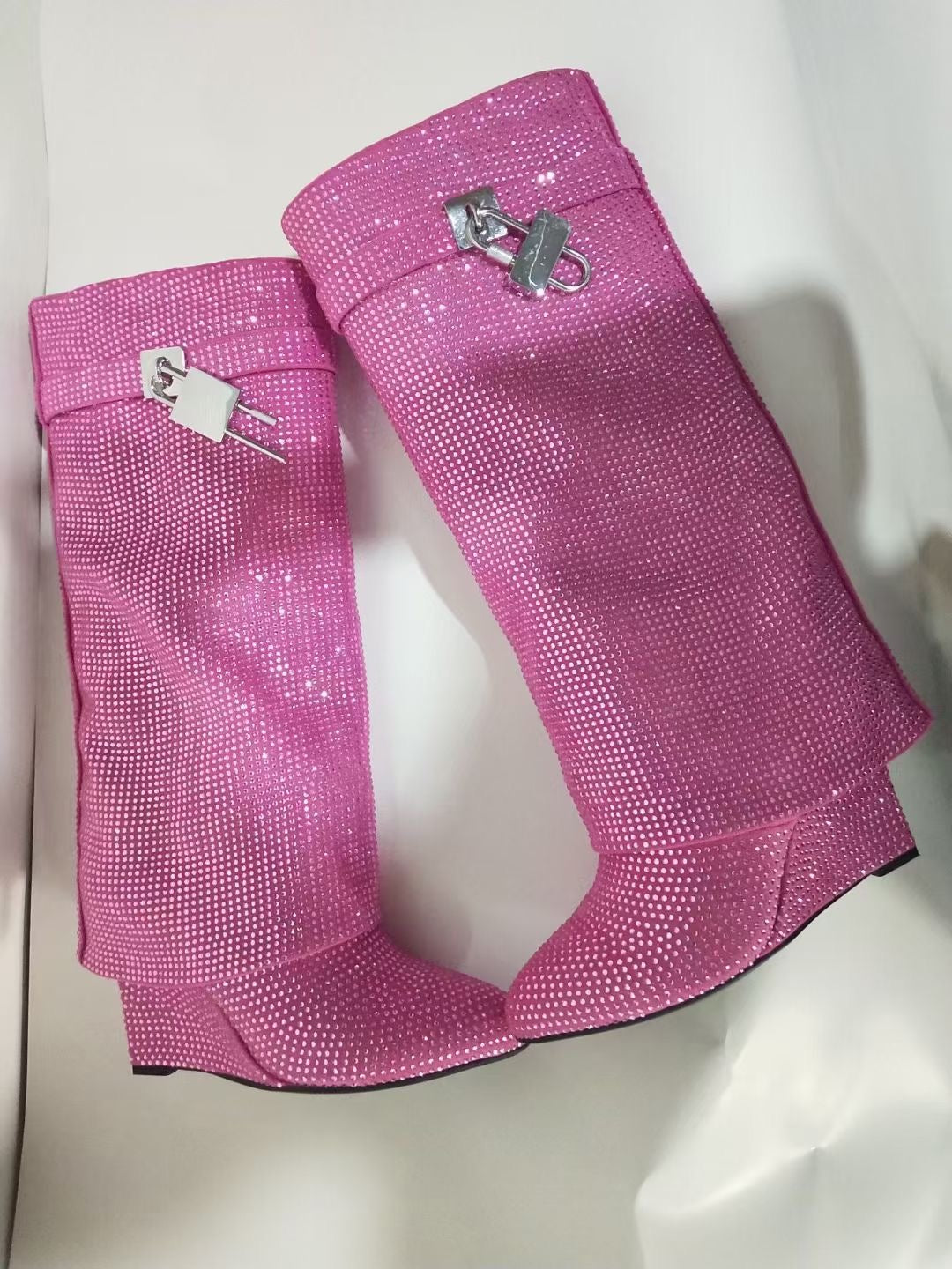 High Heel Boots with Glitter Studs and Lock Detail - Bailey