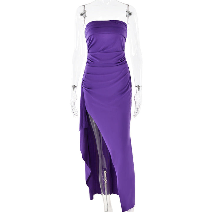 Ruffled strapless maxi dress with deep slit - Molina