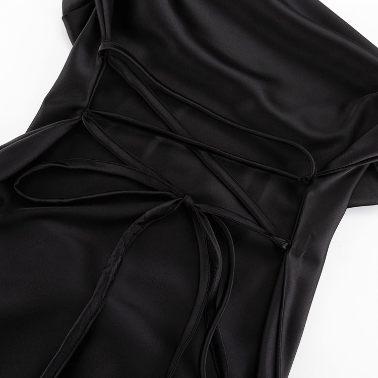 Satin maxi dress with back tie for waist fitting - Odel