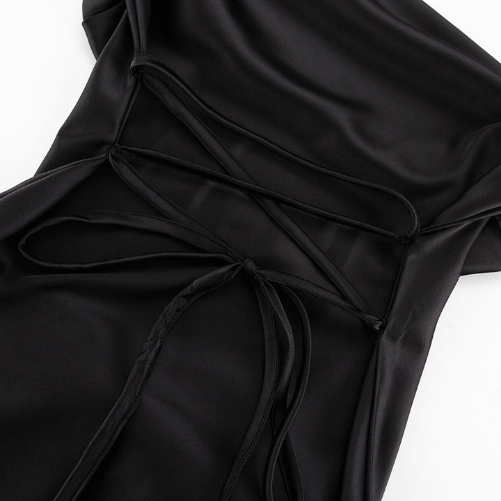 Satin maxi dress with back tie for waist fitting - Odel