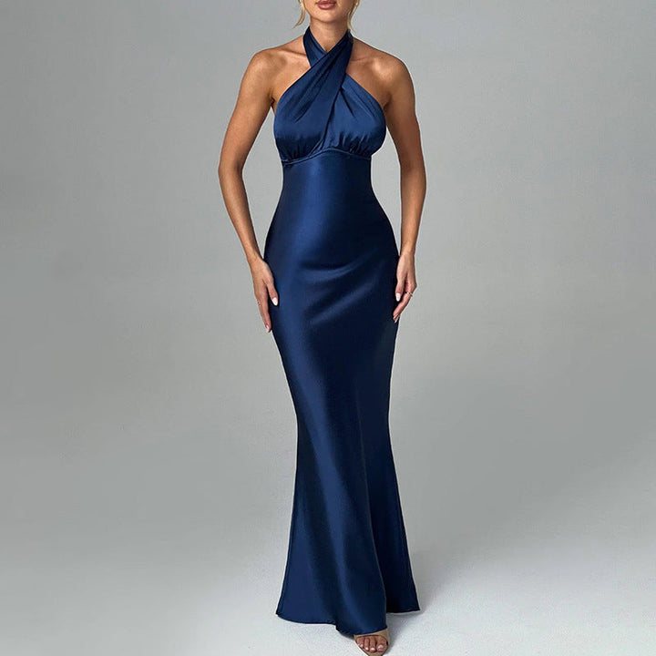 Elegant Maxi Dress with Cross Design and Open Back - Rachel