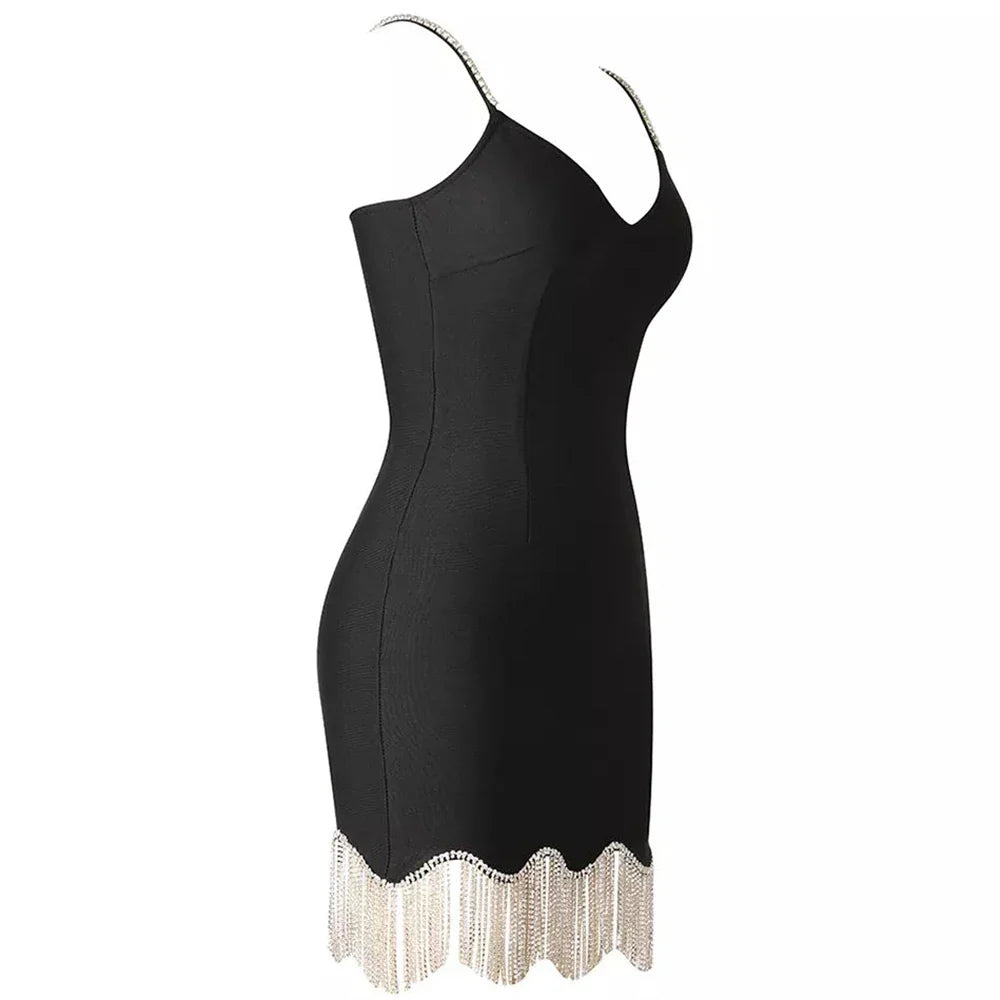 Fitted Mini Dress with Sparkling Fringe Decoration - Star
