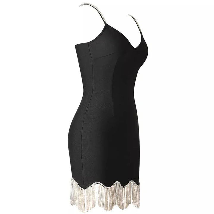 Fitted Mini Dress with Sparkling Fringe Decoration - Star