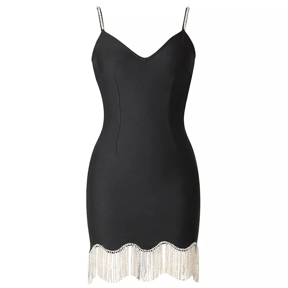 Fitted Mini Dress with Sparkling Fringe Decoration - Star