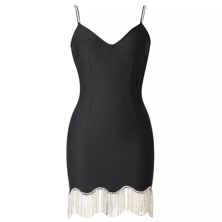Fitted Mini Dress with Sparkling Fringe Decoration - Star