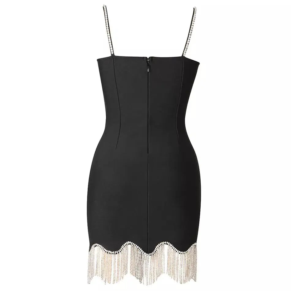 Fitted Mini Dress with Sparkling Fringe Decoration - Star