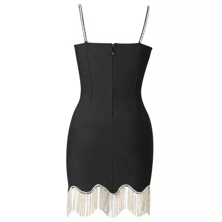 Fitted Mini Dress with Sparkling Fringe Decoration - Star