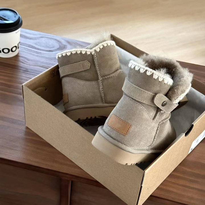 High-Quality Furry Boots with Buckle Closure