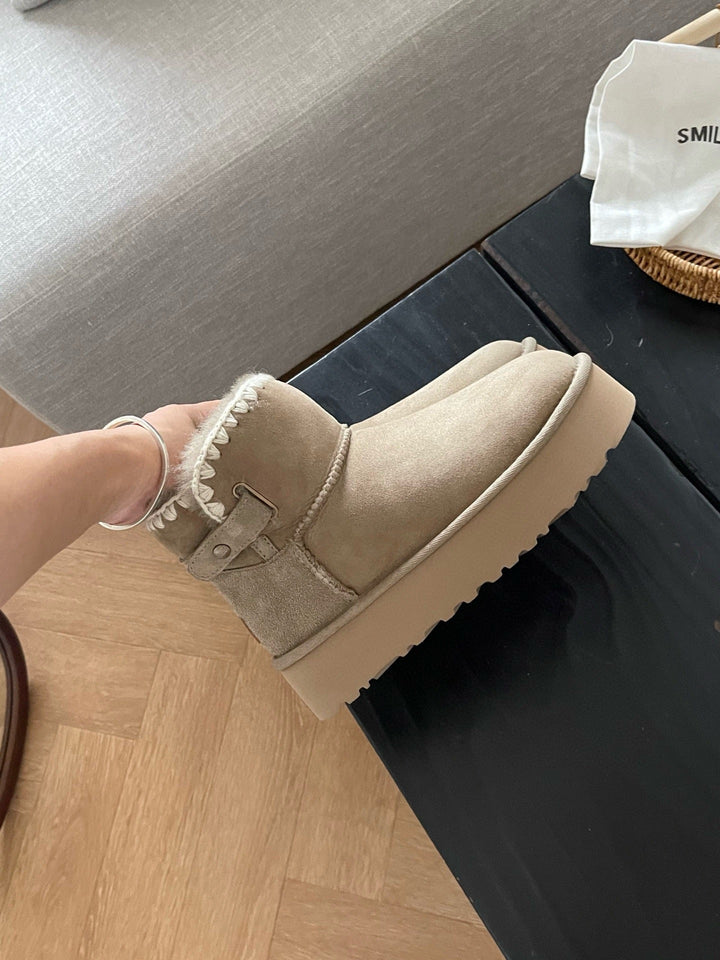 High-Quality Furry Boots with Buckle Closure