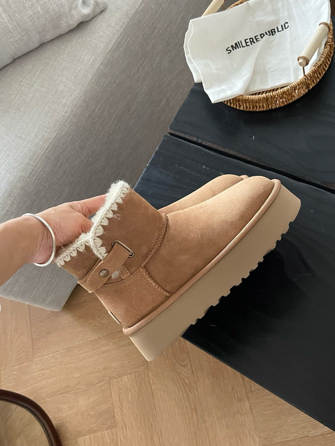 High-Quality Furry Boots with Buckle Closure