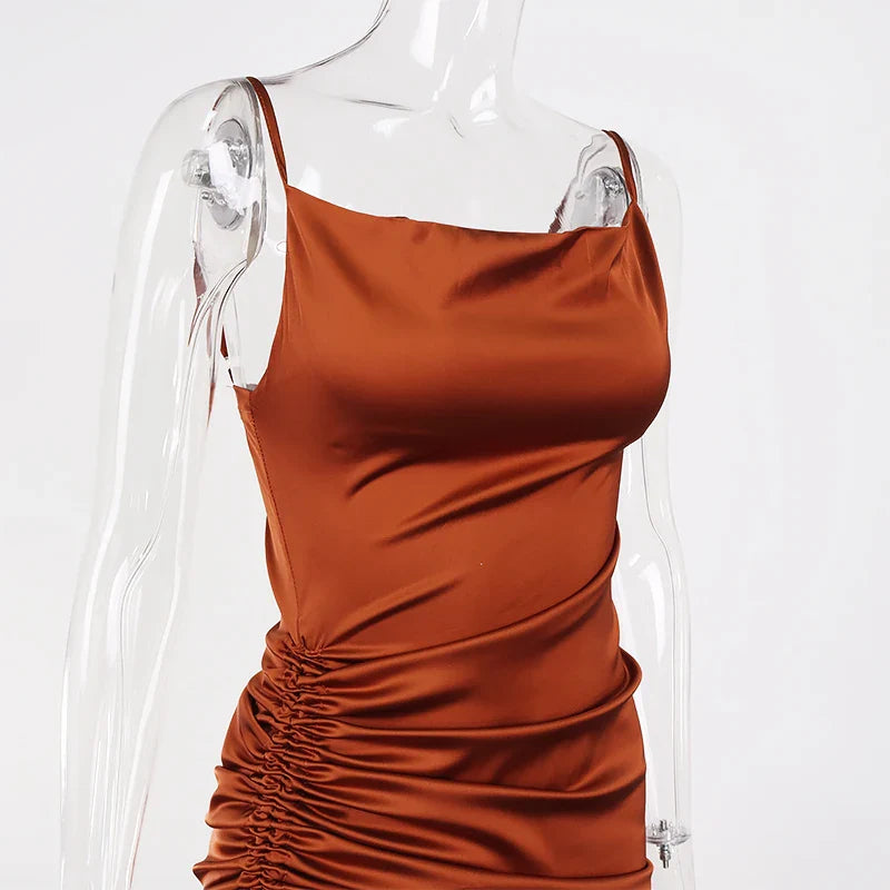 Midi satin dress with ruching - Lis